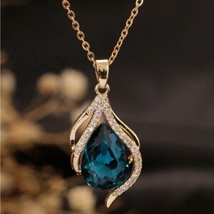⚠️Clearance Elegant Gold and Blue Teardrop Pendant Necklace
